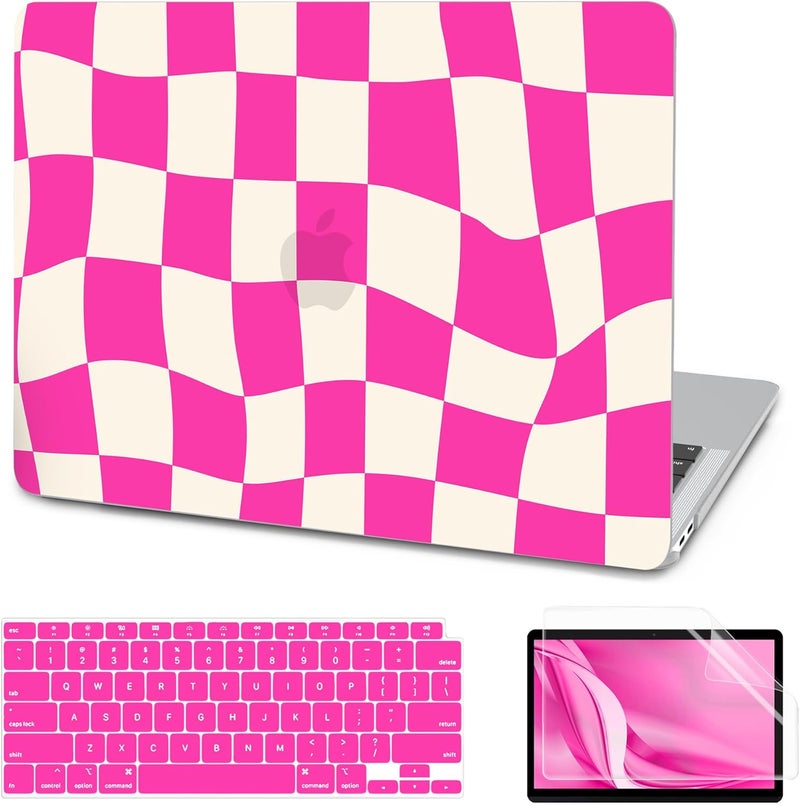 AKIT Compatible with MacBook Air 13 Inch Case M1 2022 2021 2020 A2337 A2179 A1932, Pattern Hard Laptop Shell Case+Screen Protector+Keyboard Cover for MacBook Air 13.3 Inch, Hot Pink Checkerboard - Image 1